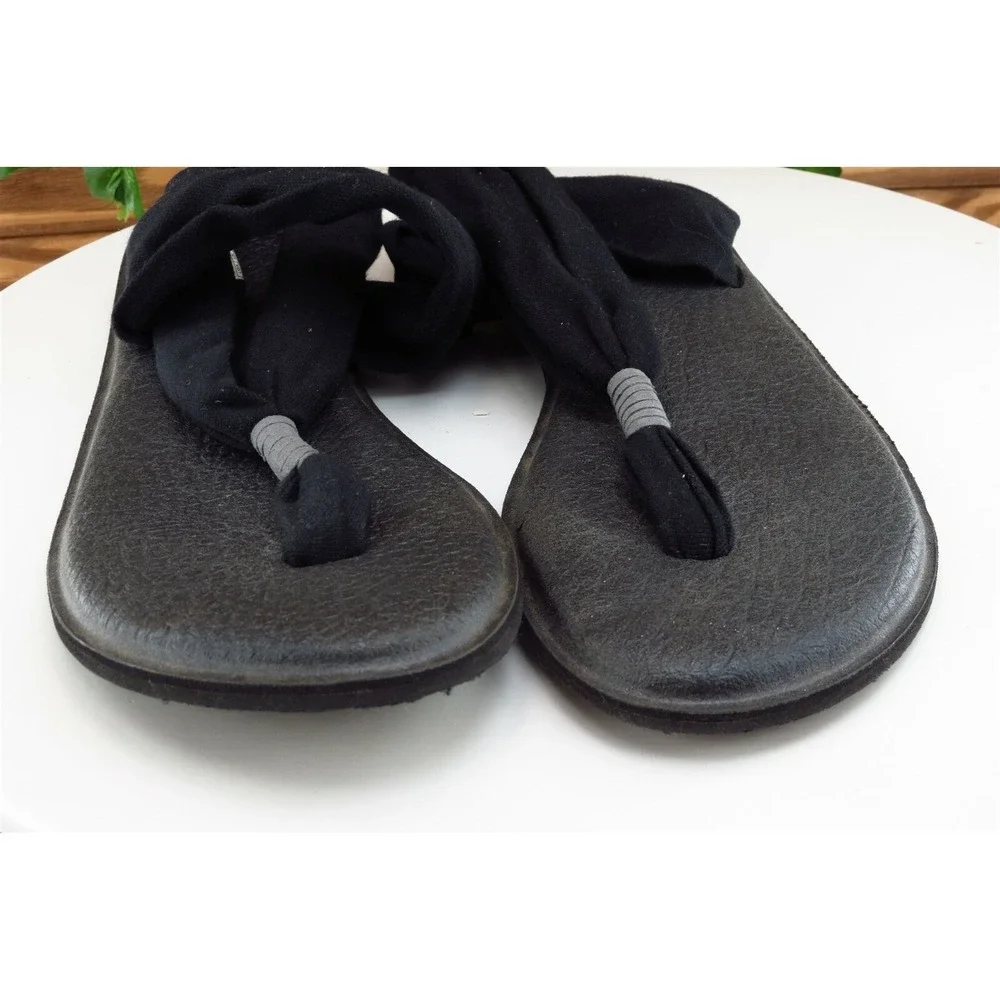 Sanuk Sz 8 M Black‎ Slingback Fabric Women Sandals